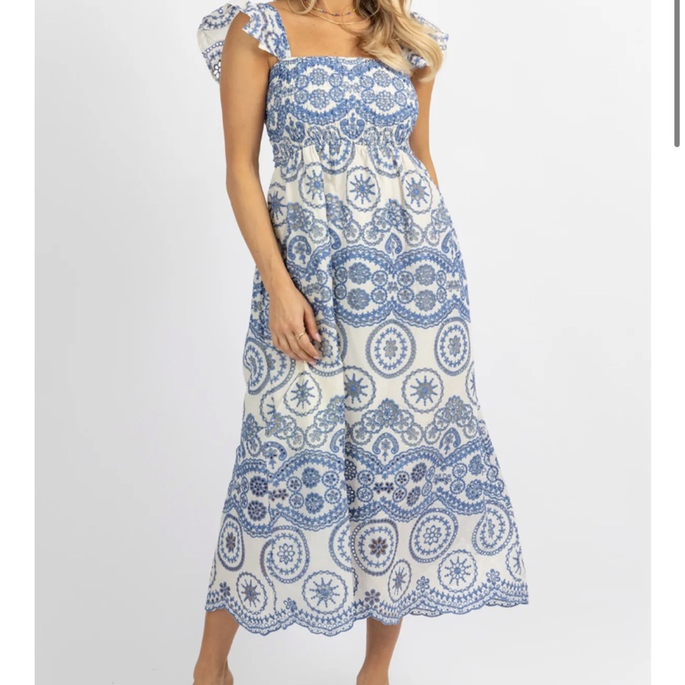 Blue lace midi dress